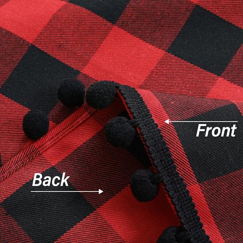 2 Pack Buffalo Plaid Window Curtains for Living Room - 52 x 96 Inch Red Black Check Rustic Farmhouse Decor with Pom-poms