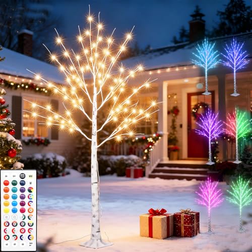 Outdoor Colorful Lighted Birch Tree RGB-5FT - Color Changing LED Tree with Remote