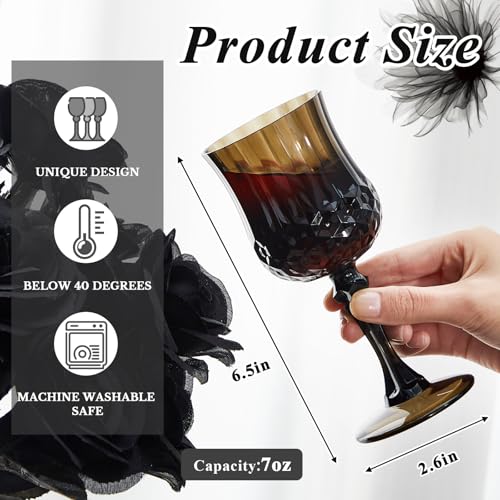 12-Piece 7 oz Plastic Wine Glasses, Vintage Stemmed Goblets for Parties
