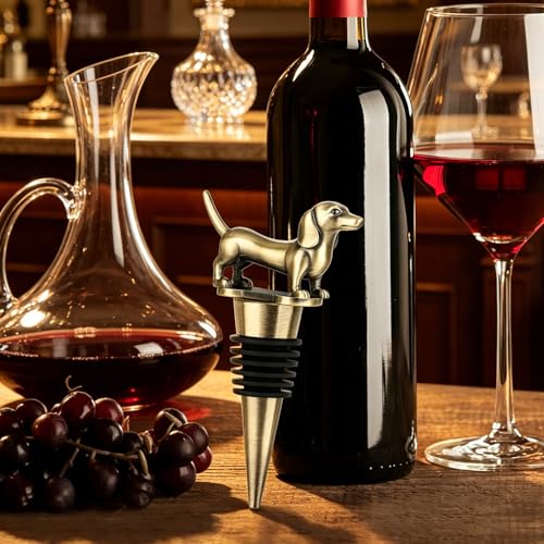 LKKCHER Bronze Dachshund Wine Stopper - Dog-Shaped Bottle Sealer Gift for Wine Lovers