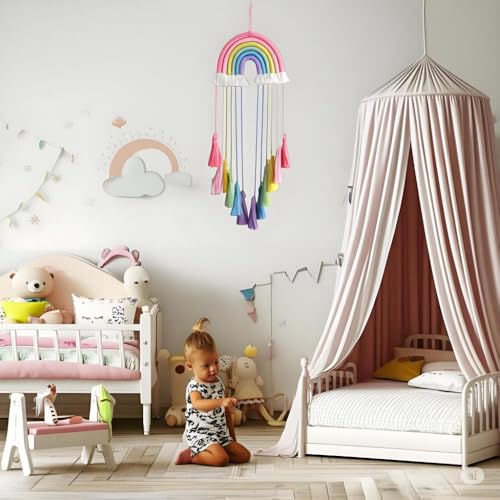 Hand-Woven Rainbow Macrame Wall Hanging - Boho Cotton Tassel Nursery Decor
