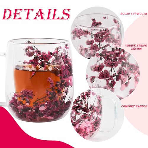 Pink Preserved Flower Double Wall Glass Coffee Mug 13oz - Gift for Women