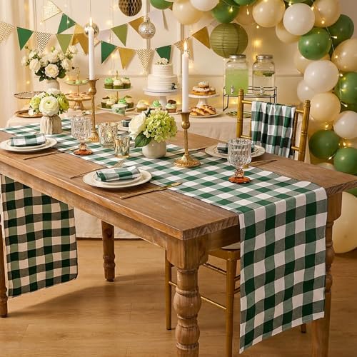 B-COOL Buffalo Plaid Table Runners 13 x 108 in (2-Pack), Green & White