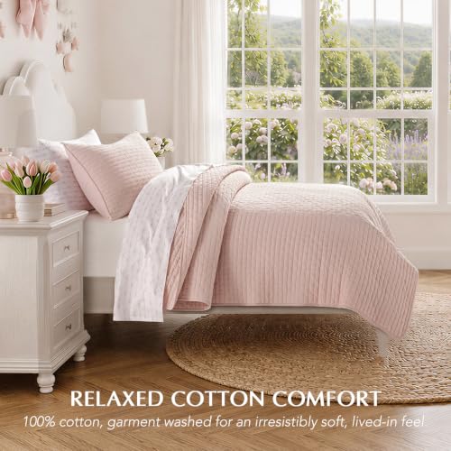 100% Cotton Cross Stitch Quilt Set Twin Size Ballet Pink