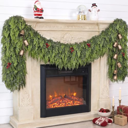 GLIDLION 4 Pack 9 ft Artificial Cedar Garland for Mantle Decor, Lifetime Lifelike Greenery