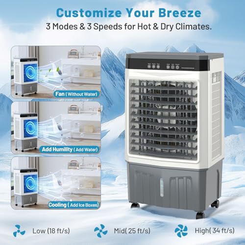 8.3 Gal Evaporative Air Cooler 2800 CFM Portable Swamp Cooler with Ice Packs