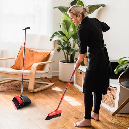 Broom and Dustpan Combo Set with 54" Adjustable Handle & Built-in Comb