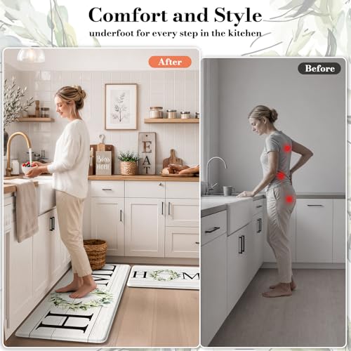 2-Piece Anti-Fatigue Kitchen Mat Set, Waterproof Cushioned Standing Desk Rugs