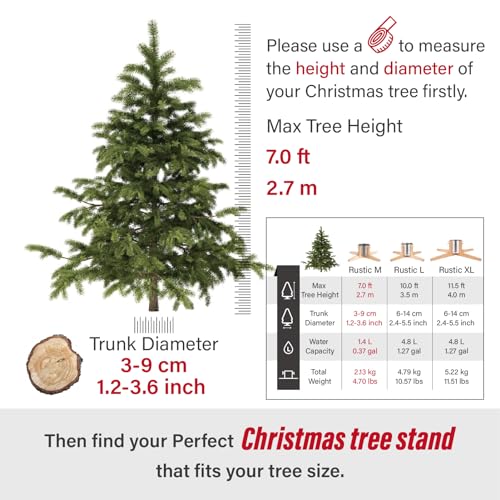 Rustic Real Christmas Tree Stand with Beechwood Legs for Live Trees up to 7ft