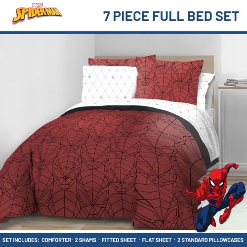 Marvel Spiderman 7-Piece Full Bedding Set - Soft Microfiber Comforter & Sheets