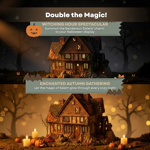 Lighted Sanderson Sisters Cottage Halloween Village House, Hand-Painted