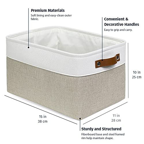 Canvas Storage Baskets 3 Pack - 15x11in Fabric Bins with Handles