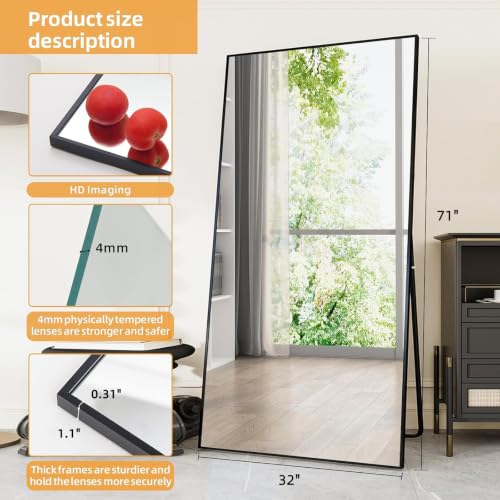 71" x 32" Full Length Floor Mirror, Oversized Aluminum Alloy Frame Mirror