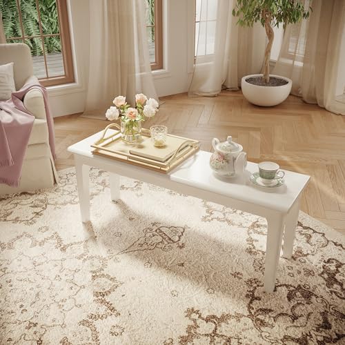 Solid Wood Dining Bench, 47-Inch White Entryway Bed End Stool