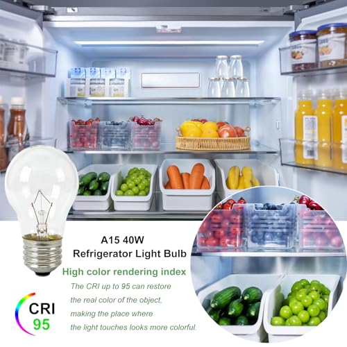 A15 Oven Light Bulb 40W E26 Base, Heat Resistant for Appliance - 4 Pack