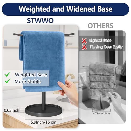STWWO Stainless Steel Hand Towel Holder Stand for Bathroom Countertop, Black