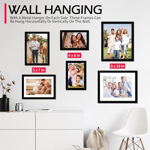 Black 8x10 Picture Frame Set of 2 - Fits 5x7 with Mat, Wall & Tabletop