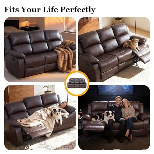 BrisaNube Brown 3-Piece Reclining Leather Sofa Set with 1 Seat, Loveseat & 3-Seat Couch