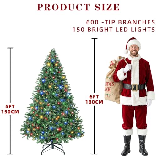 5ft PreLit Spruce Artificial Christmas Tree with Colorful LED Lights & Base - Green
