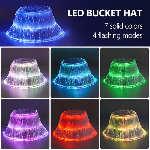 Rechargeable LED Rave Bucket Hat with Lights for Festivals & Parties