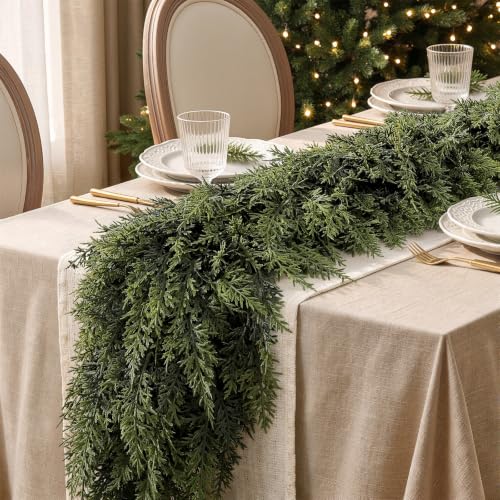 Alupssuc 9FT Cedar Garland with 400 Branches - Real Touch, Dense & Weather-Resistant, Indoor & Outdoor Use, 18FT Length