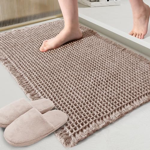 ZALL Tan Waffle Bath Mat - 18x30 Super Absorbent Non-Slip Rug