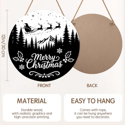 Winter-Merry Christmas Black 12x12 Inch Wooden Door Sign with Snowflakes & Trees