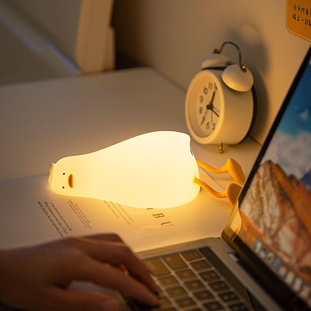 VOIDEAN Duck Night Light Silicone, Lying Flat Duck Night Lamp, Kids Room Decor Atmosphere Night Light, Baby Nursing Bedside Touch Lamp，Rechargeable and Dimmable LED Light, Cute Christmas Gift.