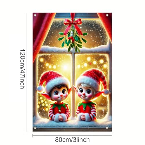 BlissYard Xmas Window Banner 31x47 Elves Twin Scene - Christmas Window Decorating Banner (Variation THIS listing: Christmas Window Banner#1)