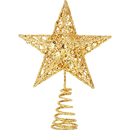 Blulu Gold 6 Inch Star Tree Topper – Glitter Christmas Treetop