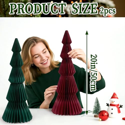 PAPER JAZZ 20in Large Honeycomb Christmas Tree – Green & Red Folding 3D Centerpiece