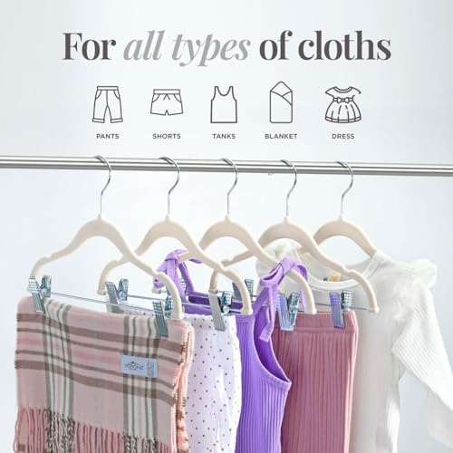 Home-it Non-Slip Velvet Clothes Hangers - Heavy-Duty 12 Pack for Baby & Kids | Space-Saving Ivory Design