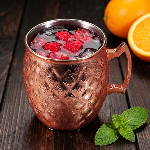 NaOHshp 19oz Copper Moscow Mule Mug with Rhombic Pattern, Stainless Steel Lining, Dishwasher Safe - Single Copper Cup