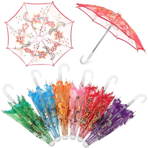 6-Pack Mini Lace Parasols, Decorative Handmade Sequin Umbrellas for Parties