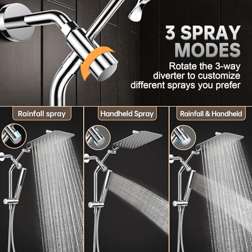 10-Inch Dual Rainfall Shower Head Combo with Handheld Sprayer and Extension