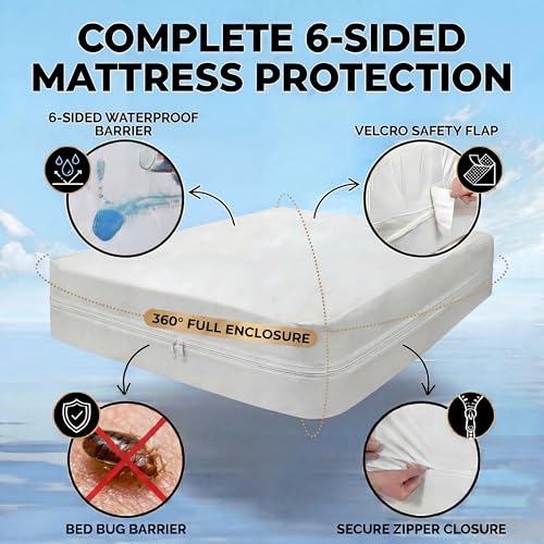 Queen Bed Bug Proof Mattress Cover Set - 6-Sided Waterproof Encasement