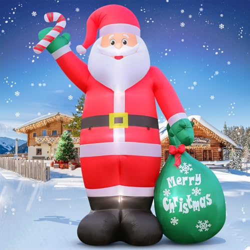 12ft Giant Christmas Inflatable Santa with Candy & Gift Bag - LED Lighted Outdoor Yard Decor