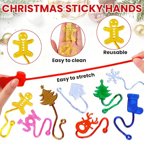 JOICEE 56Pcs Christmas Sticky Hands Toys – 8 Designs Stress Toys for Kids