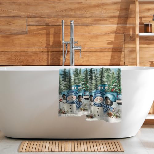 Giwawa Blue Snowman Truck Hand Towels Set of 2 Christmas Kitchen & Bathroom Decor