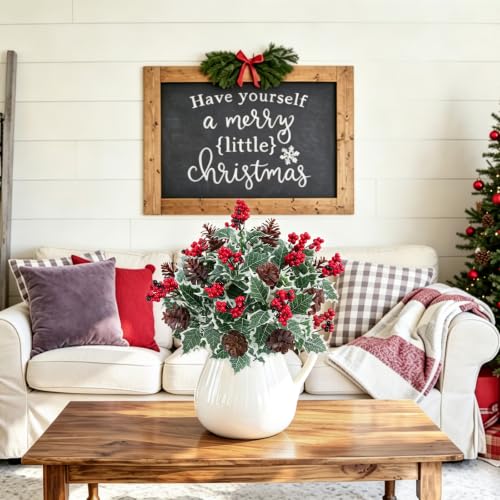 12Pcs Christmas Artificial Flower Set with Holly Berries Pinecones Xmas-12pcs