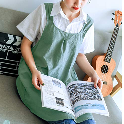 Japanese Cotton Linen Cross Back Apron with Pockets for Kitchen Cooking