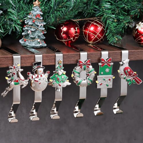 Set of 6 Christmas Stocking Holders for Mantle, Non-Slip Weighted Hooks