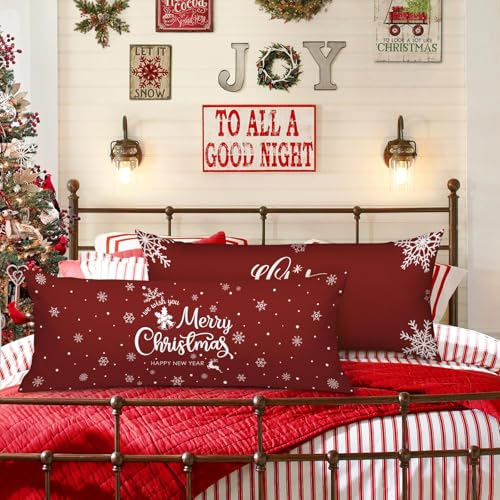 Lanpn 54in x 20in Christmas Lumbar Pillow Covers Set of 2 - Red & Green 20x54 Long Decorative Pillowcases