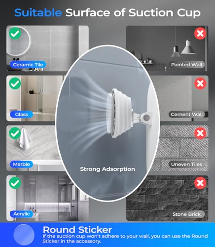 Gospire White Heated Fogless Shower Mirror with LED Light & Rotation