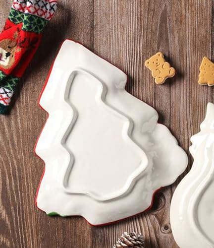 Christmas Ceramic Snack Platters Set with Santa & Tree Design, 10.3 Inch Food Serving Dishes