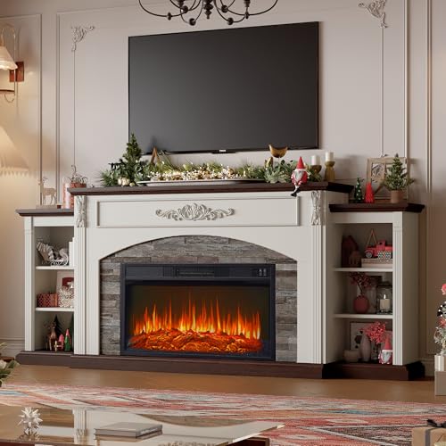 80-Inch Electric Fireplace TV Stand with Mantel and Storage