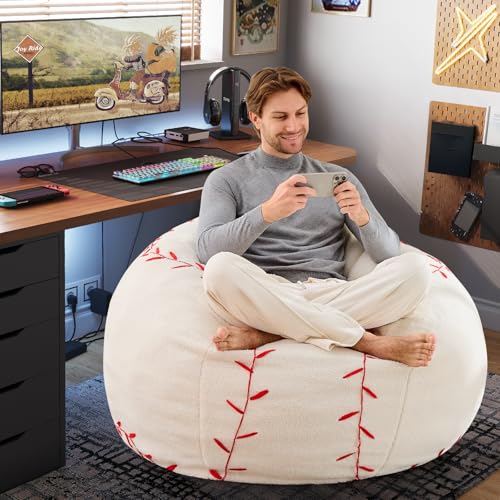 Oversized 44-Inch Baseball Bean Bag Chair with Plush Memory Foam Filler