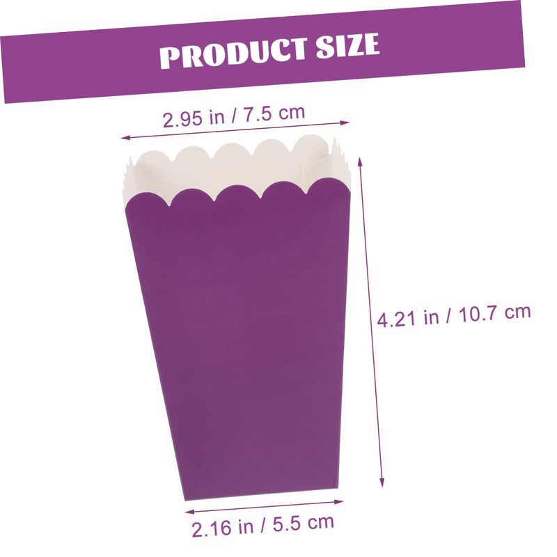 UPKOCH 50pcs Purple Popcorn Boxes, 10.7x7.5cm Snack Containers for Movie Theater/Candy Buffet, 250g Cardboard Party Favors Bulk for Wedding/Home Theater/Carnival