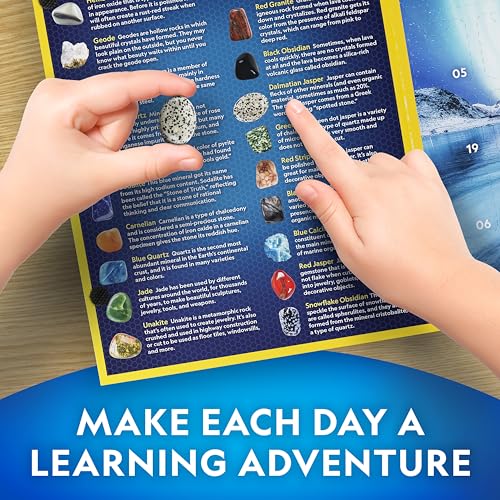 NATIONAL GEOGRAPHIC Gemstone Advent Calendar - 2025 Christmas Countdown Calendar for Kids with 24 Gems to Open Each Day, Complete Rock Collection with Mini Gemstone Dig Kit