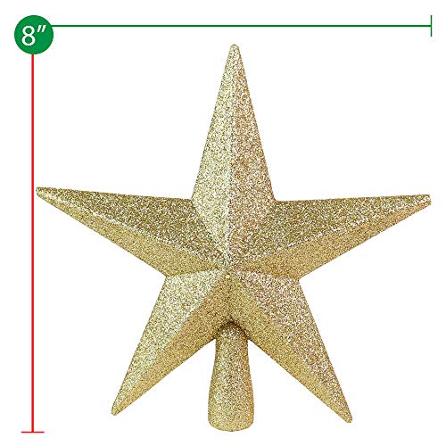 Gold Glitter Star Christmas Tree Topper - 8 Inch Bethlehem Holiday Decor